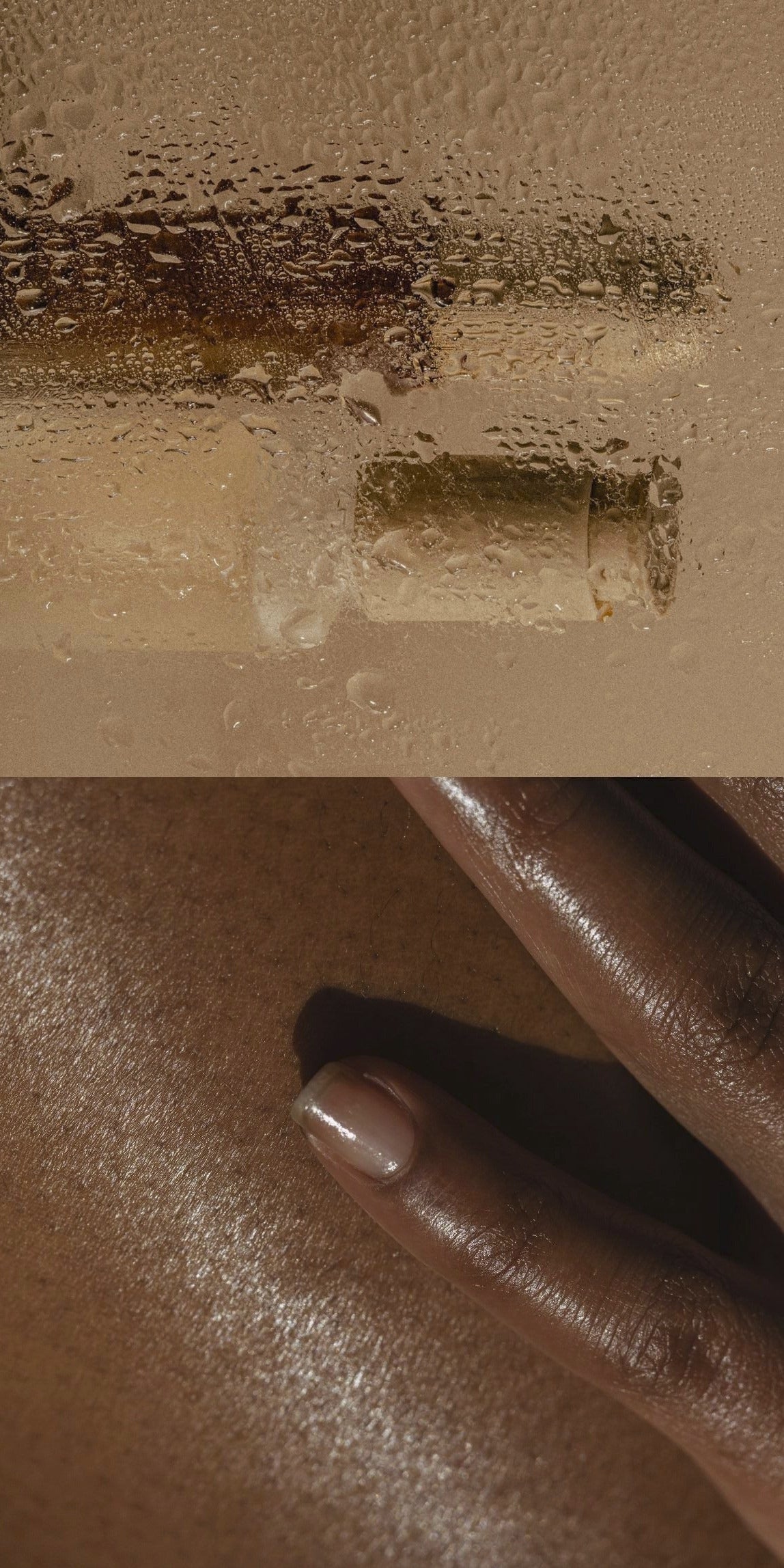 Person applying a dropper of liquid to their skin, with a close-up of the dropper visible.